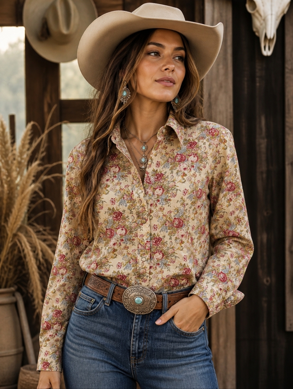 Y2K Wrangler Floral Western Cowgirl Button Down Blouse Cotton SZ: XXL